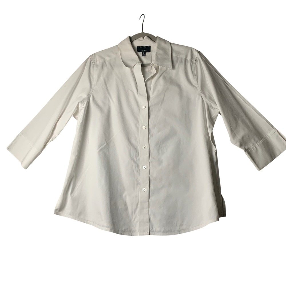Foxcroft Womens 14W White‎ Non-Iron Shaped Fit 3/4 Sleeve Button Up Shirt Blouse